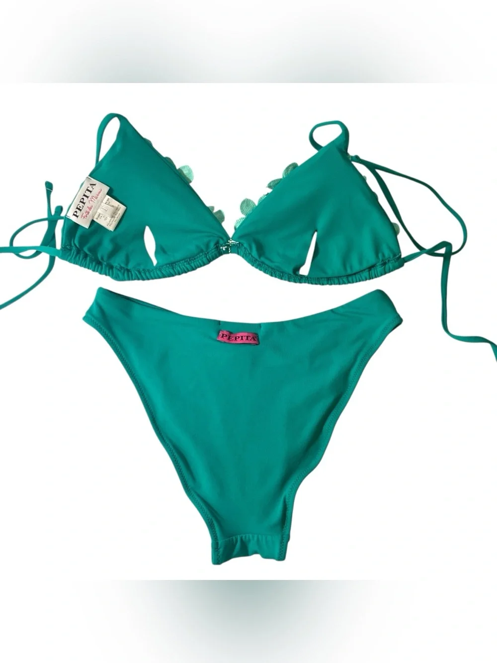Pepita Forte dei Marmi Teal Flower Appliqué Micro Bikini Set XS Vaca Influencer